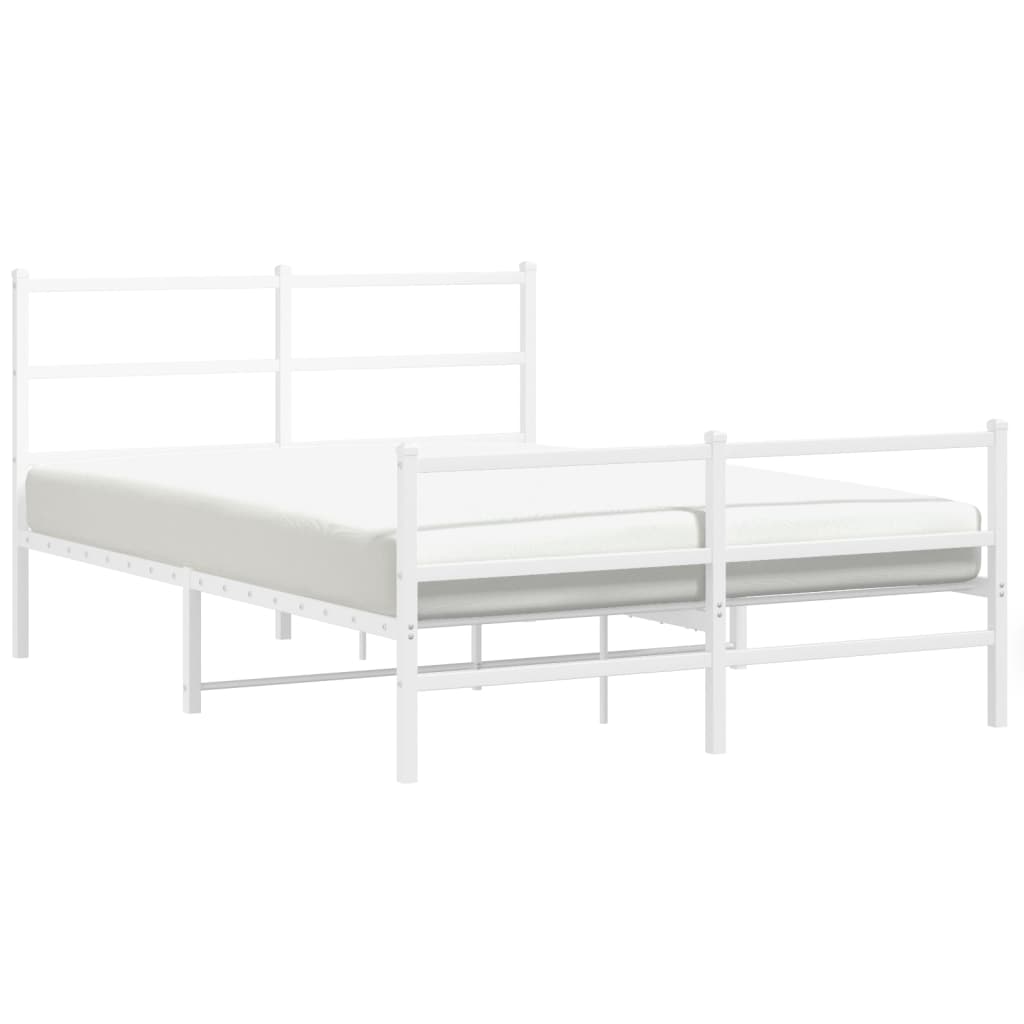 White Metal Bed Frame with Footboard - Fits 135x190cm Mattress