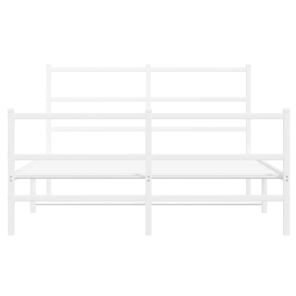 White Metal Bed Frame with Footboard - Fits 135x190cm Mattress