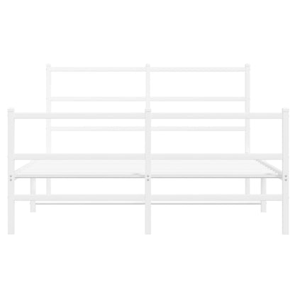 White Metal Bed Frame with Footboard - Fits 135x190cm Mattress