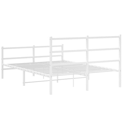 White Metal Bed Frame with Footboard - Fits 135x190cm Mattress