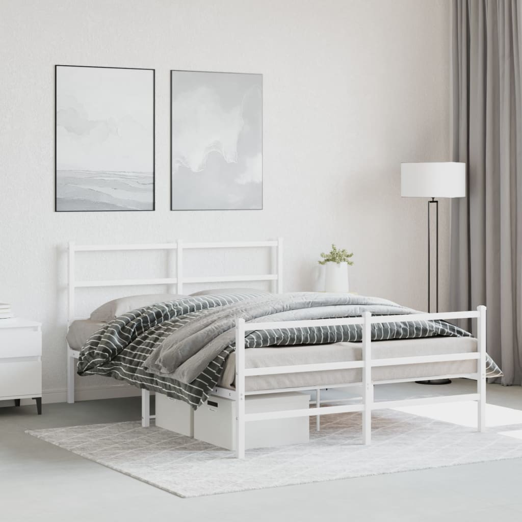 White Metal Bed Frame with Footboard - Fits 135x190cm Mattress