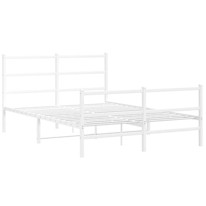 White Metal Bed Frame with Footboard, 140x190cm - No Mattress