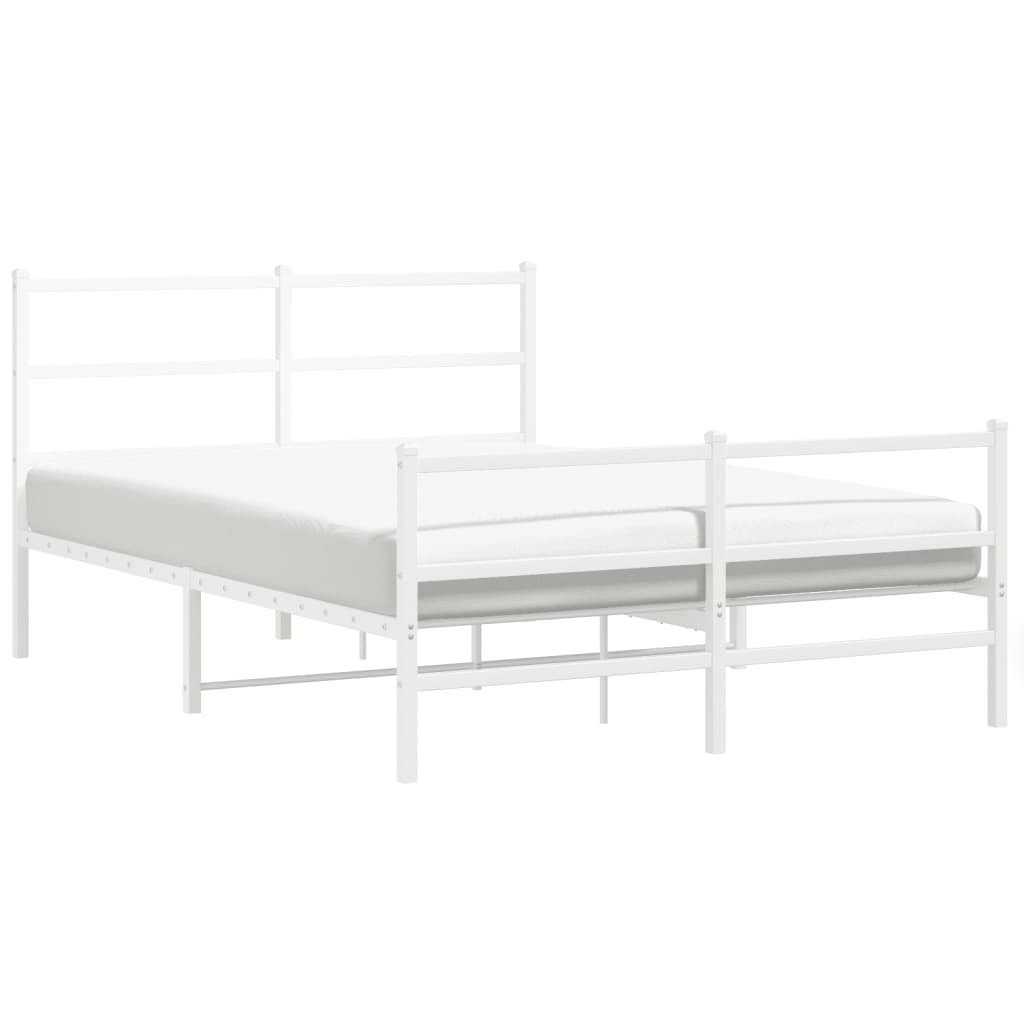 White Metal Bed Frame with Footboard, 140x190cm - No Mattress
