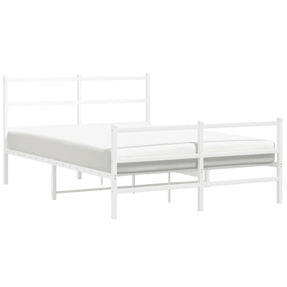 White Metal Bed Frame with Footboard, 140x190cm - No Mattress