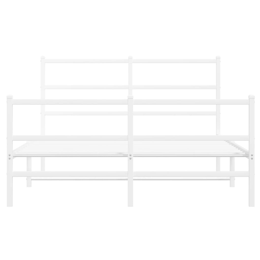 White Metal Bed Frame with Footboard, 140x190cm - No Mattress