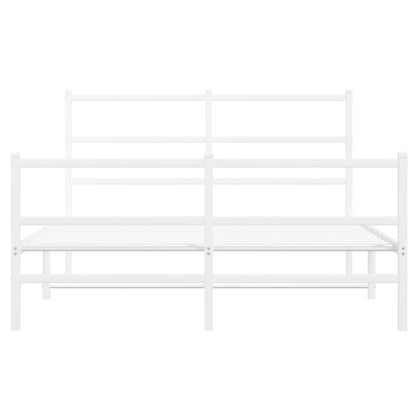 White Metal Bed Frame with Footboard, 140x190cm - No Mattress