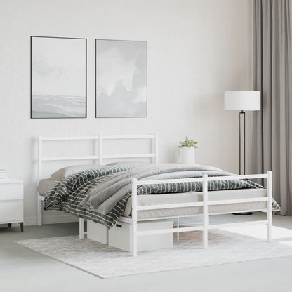 White Metal Bed Frame with Footboard, 140x190cm - No Mattress