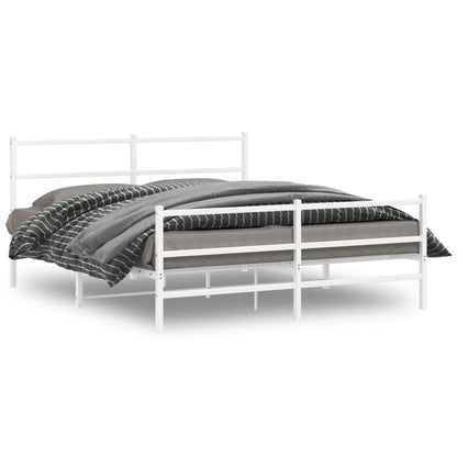 White Metal Bed Frame with Footboard - 150x200cm