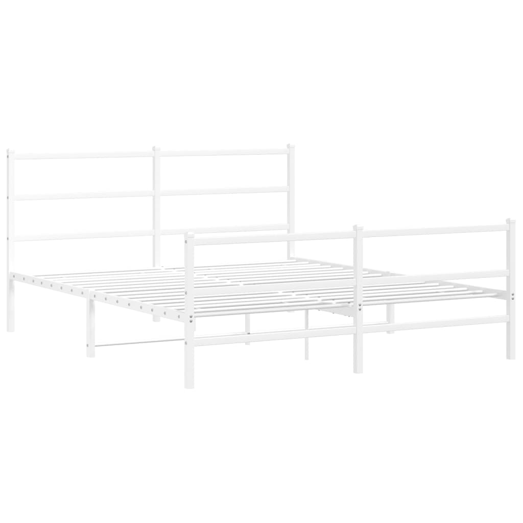 White Metal Bed Frame with Footboard - 150x200cm