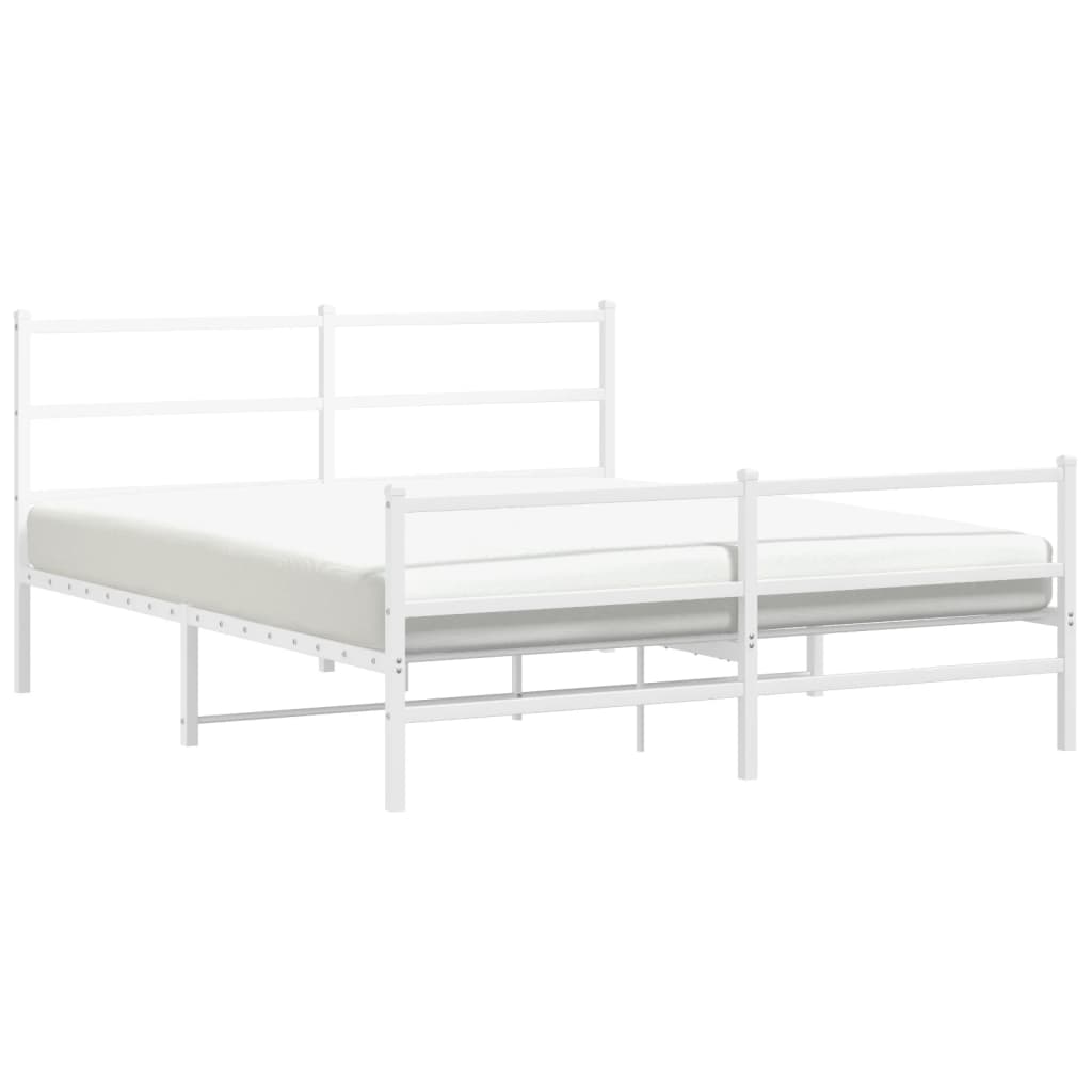 White Metal Bed Frame with Footboard - 150x200cm