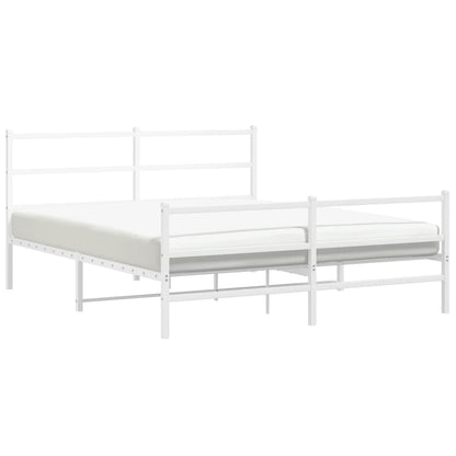 White Metal Bed Frame with Footboard - 150x200cm