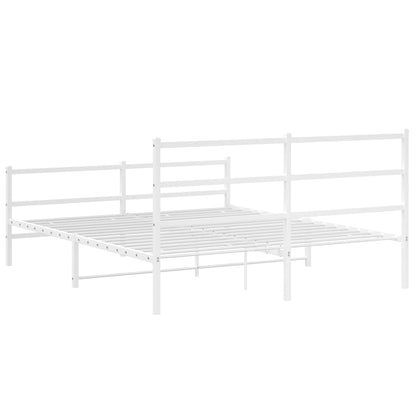 White Metal Bed Frame with Footboard - 150x200cm