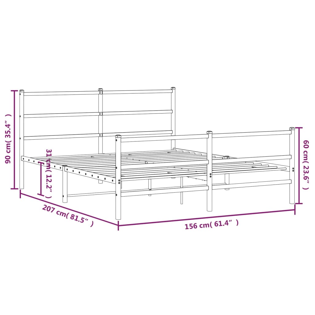 White Metal Bed Frame with Footboard - 150x200cm