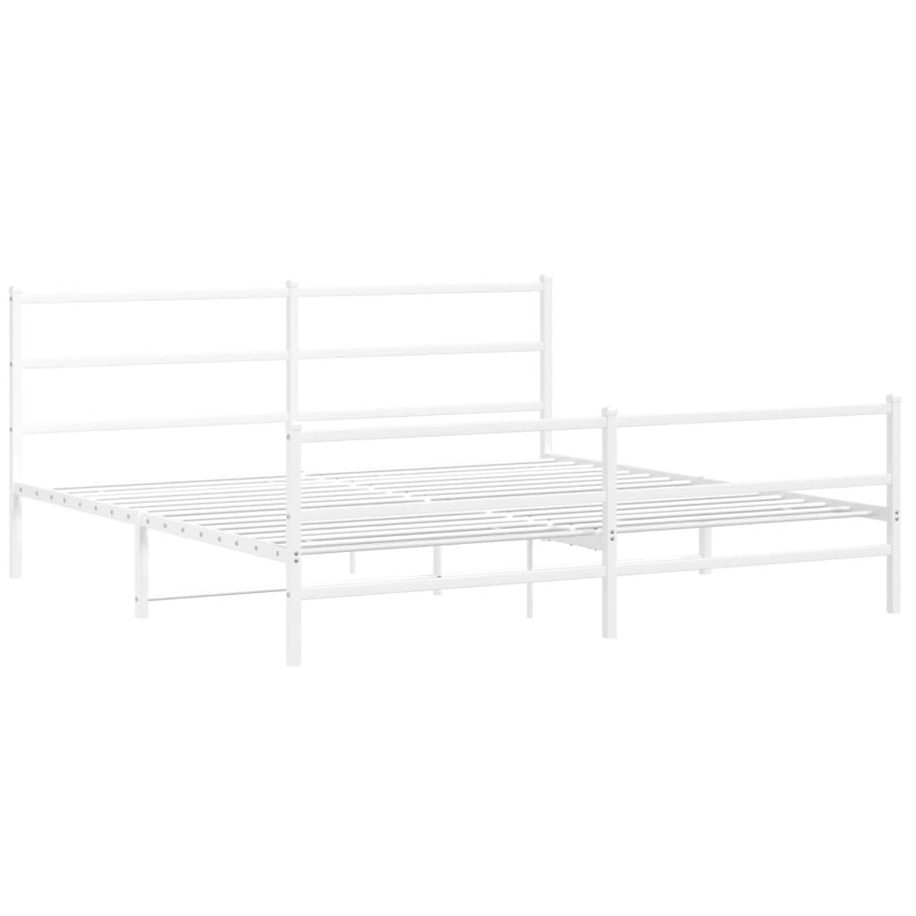 White Metal Bed Frame with Footboard, 183x213cm, No Mattress