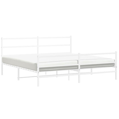 White Metal Bed Frame with Footboard, 183x213cm, No Mattress