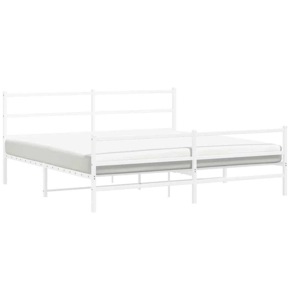 White Metal Bed Frame with Footboard - Fits King 193x203cm