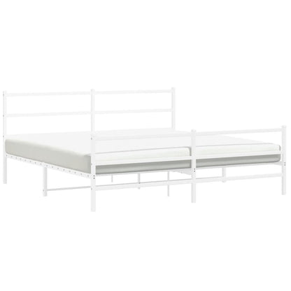 White Metal Bed Frame with Footboard - Fits King 193x203cm
