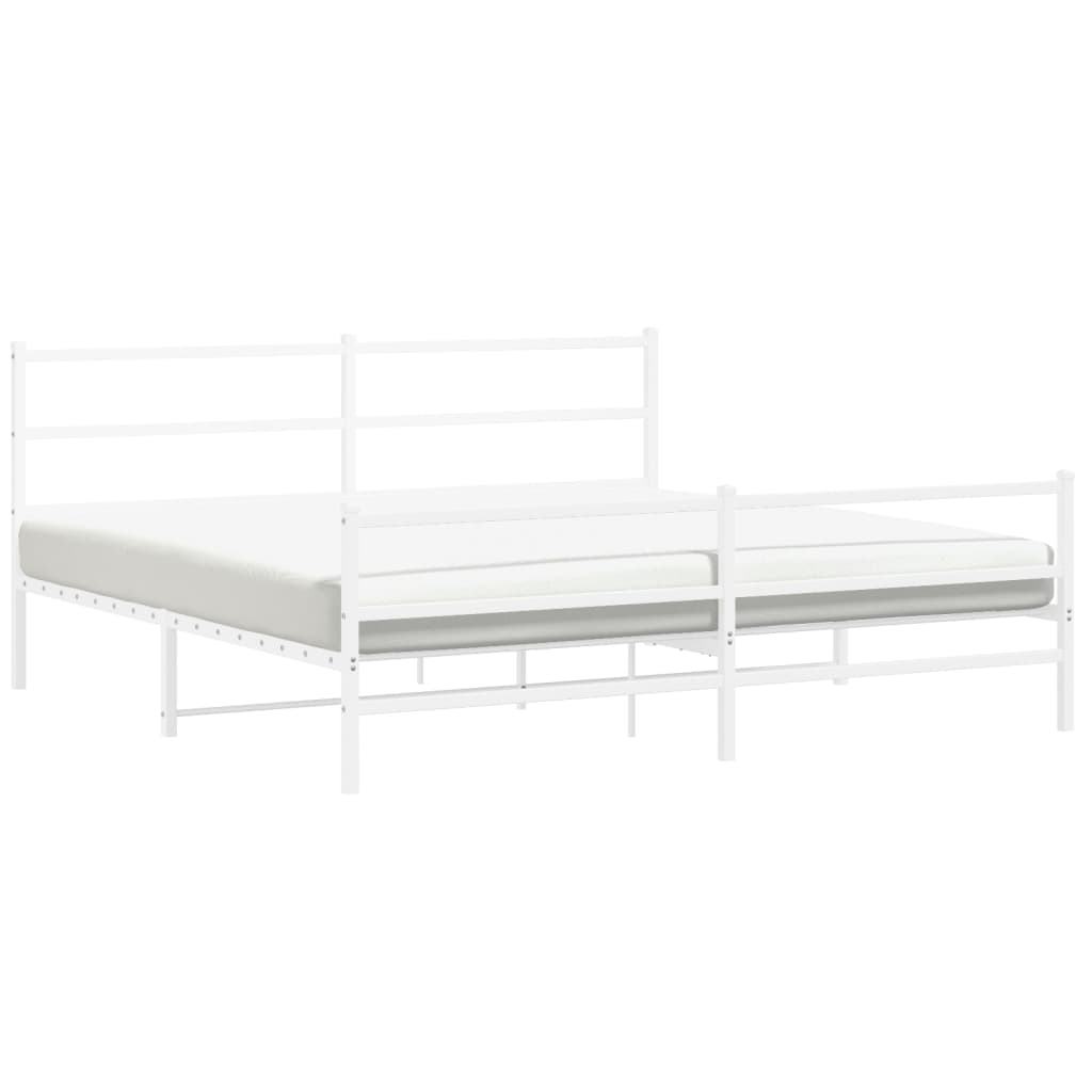 White Metal Bed Frame with Footboard, 200x200cm - No Mattress