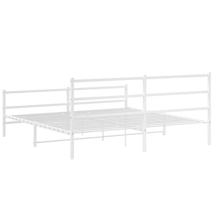 White Metal Bed Frame with Footboard, 200x200cm - No Mattress