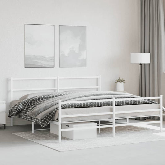 White Metal Bed Frame with Footboard, 200x200cm - No Mattress