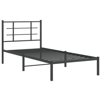 Black Metal Bed Frame with Headboard - 90x190cm, No Mattress