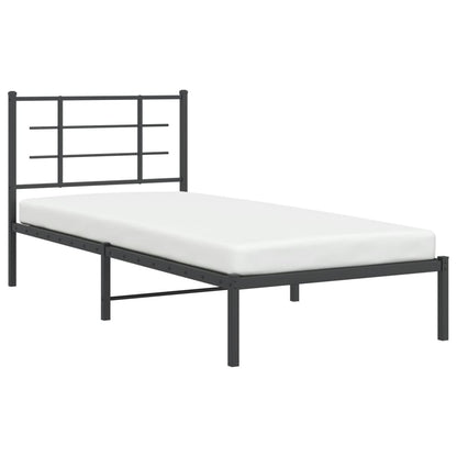 Black Metal Bed Frame with Headboard - 90x190cm, No Mattress