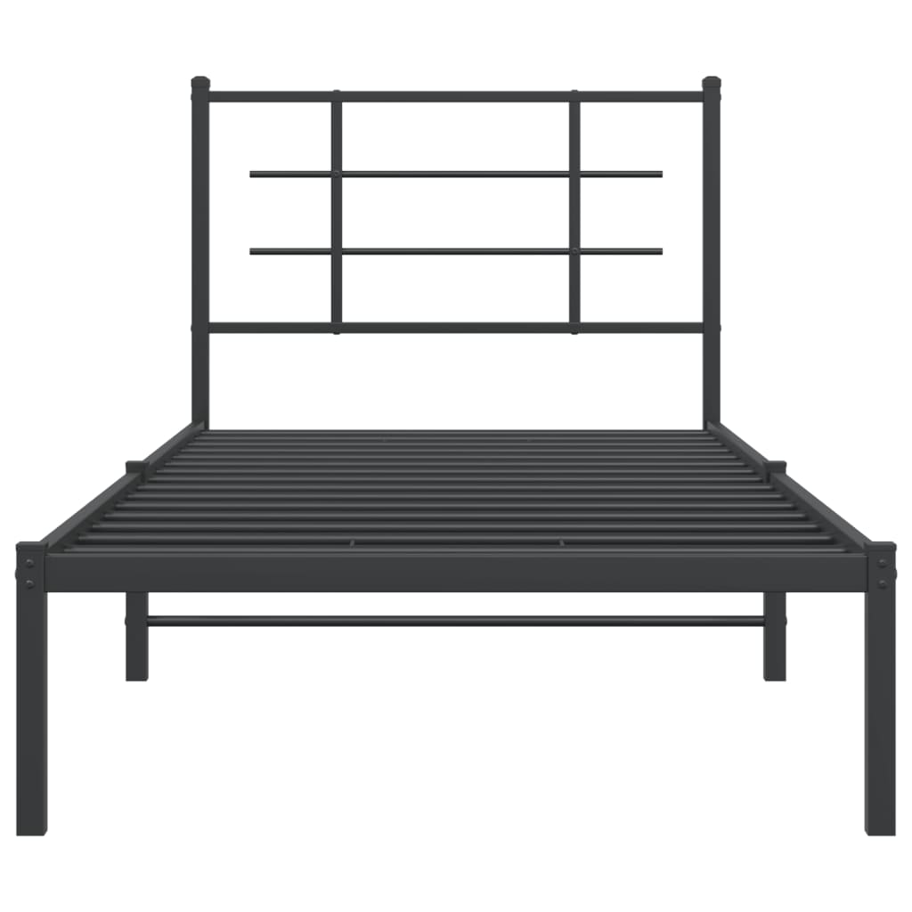 Black Metal Bed Frame with Headboard - 90x190cm, No Mattress