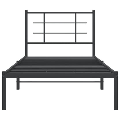 Black Metal Bed Frame with Headboard - 90x190cm, No Mattress