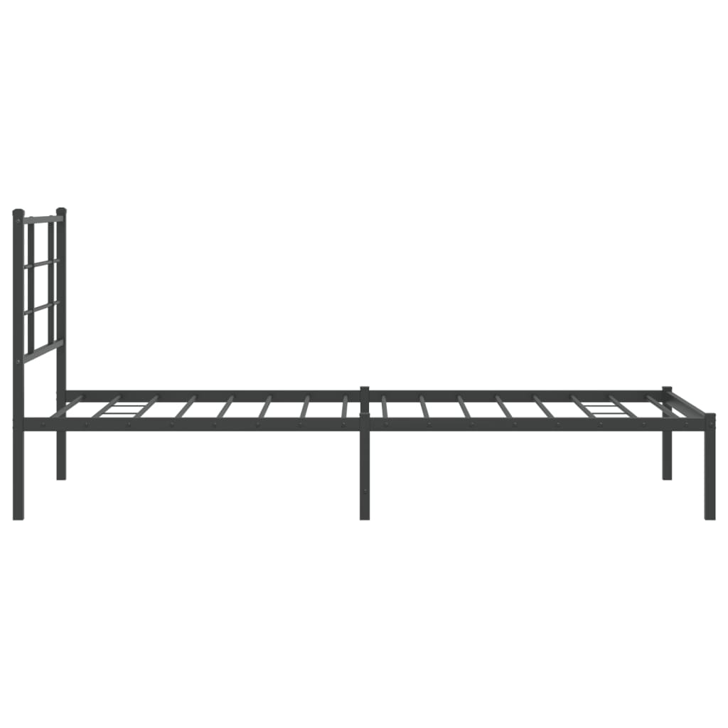 Black Metal Bed Frame with Headboard - 90x190cm, No Mattress