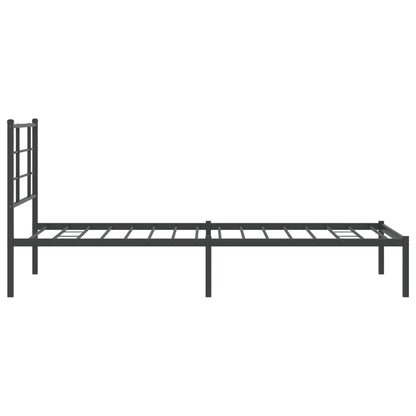 Black Metal Bed Frame with Headboard - 90x190cm, No Mattress