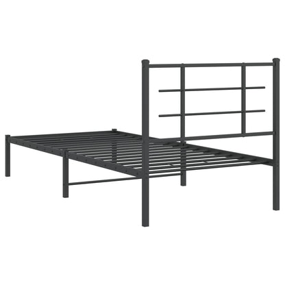 Black Metal Bed Frame with Headboard - 90x190cm, No Mattress