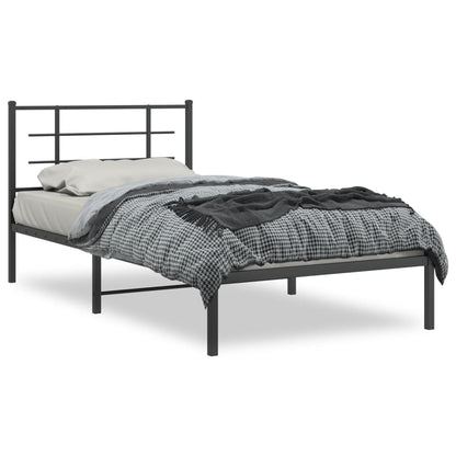 Sleek Black Metal Bed Frame with Headboard - 107x203cm