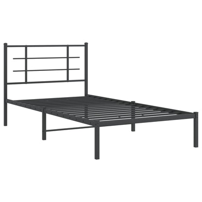 Sleek Black Metal Bed Frame with Headboard - 107x203cm