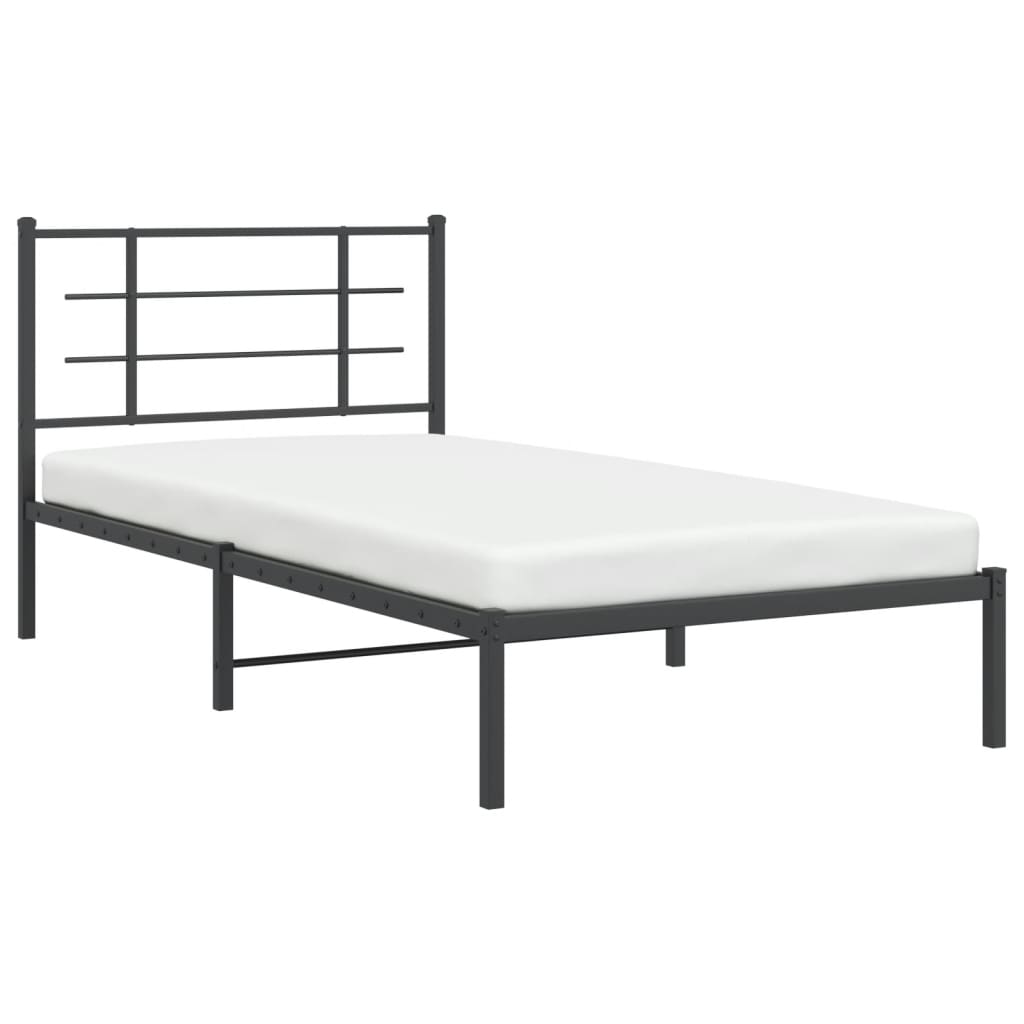 Sleek Black Metal Bed Frame with Headboard - 107x203cm