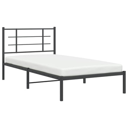 Sleek Black Metal Bed Frame with Headboard - 107x203cm