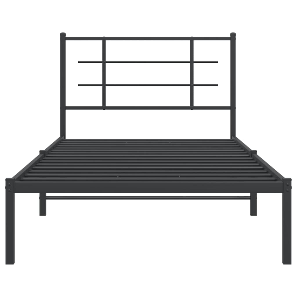 Sleek Black Metal Bed Frame with Headboard - 107x203cm