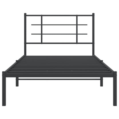 Sleek Black Metal Bed Frame with Headboard - 107x203cm