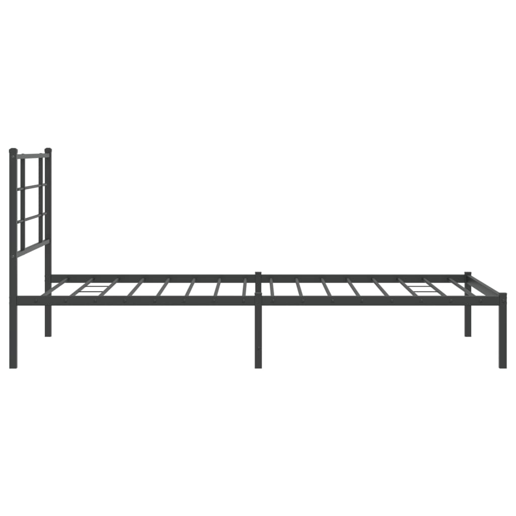 Sleek Black Metal Bed Frame with Headboard - 107x203cm