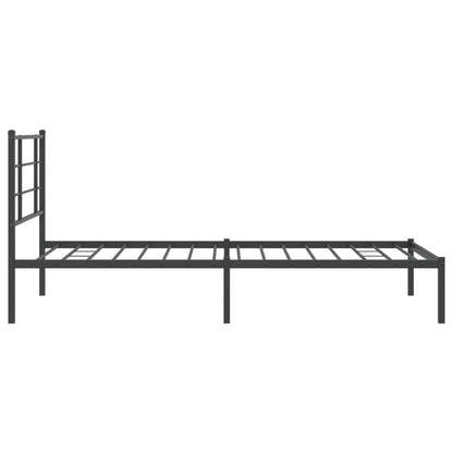 Sleek Black Metal Bed Frame with Headboard - 107x203cm
