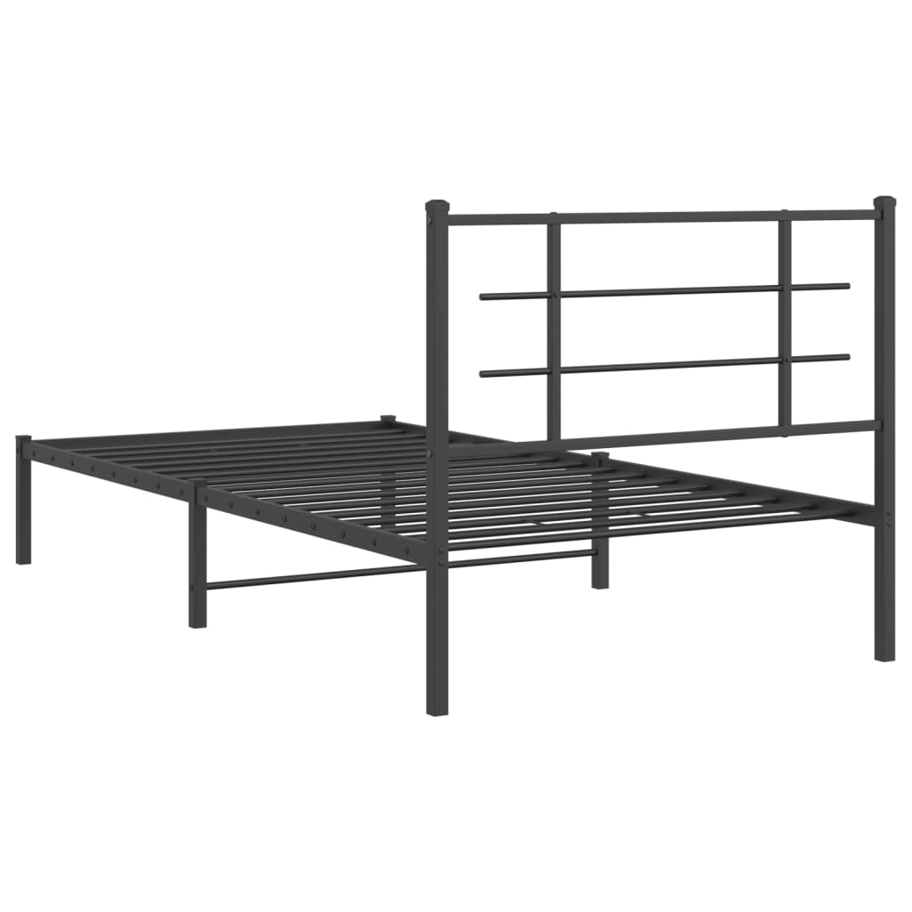 Sleek Black Metal Bed Frame with Headboard - 107x203cm