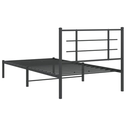 Sleek Black Metal Bed Frame with Headboard - 107x203cm