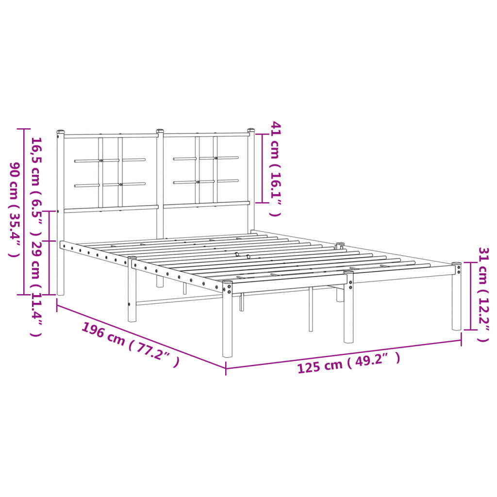 Black Metal Bed Frame with Headboard 120x190cm - No Mattress