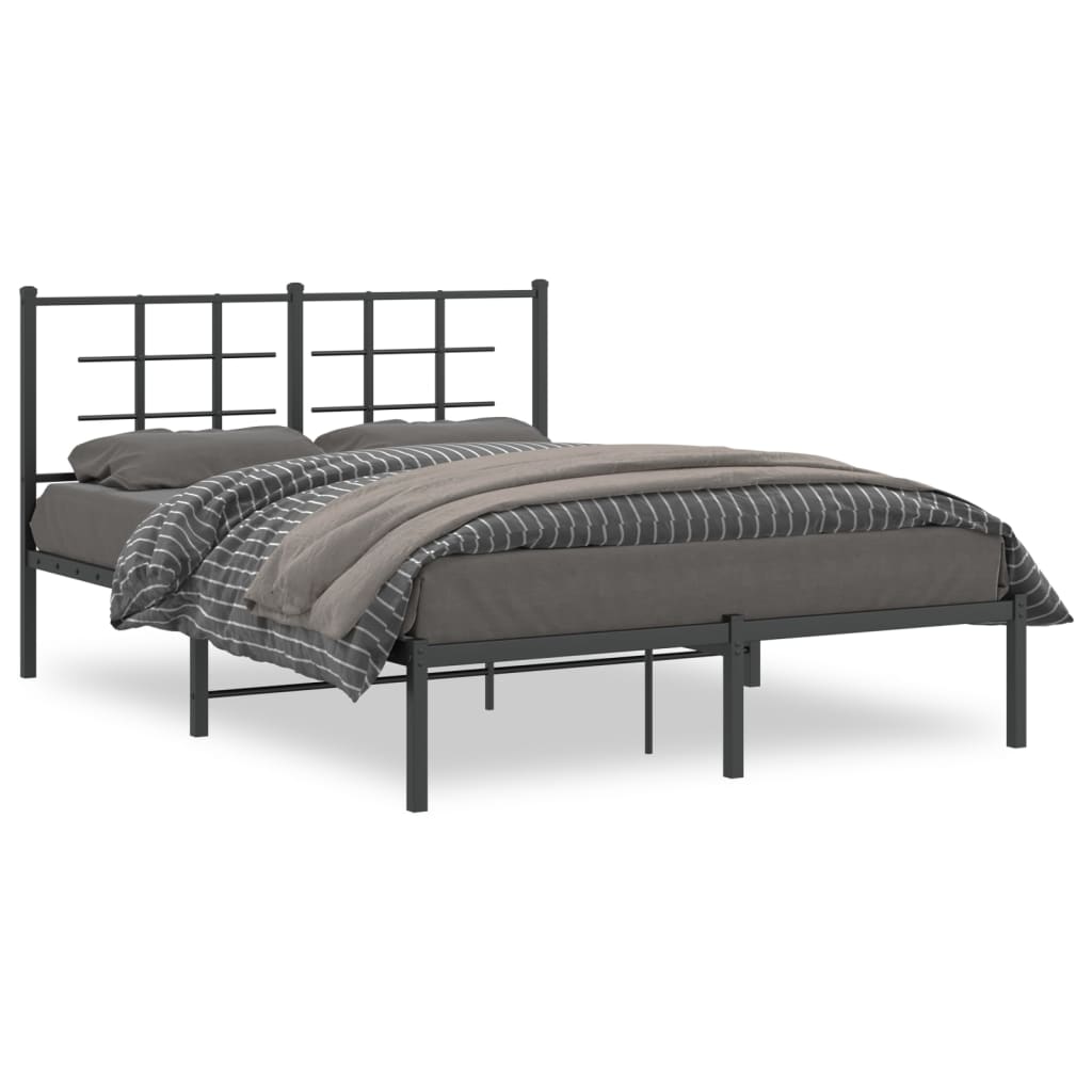 Black Metal Bed Frame with Headboard - 135x190cm, No Mattress