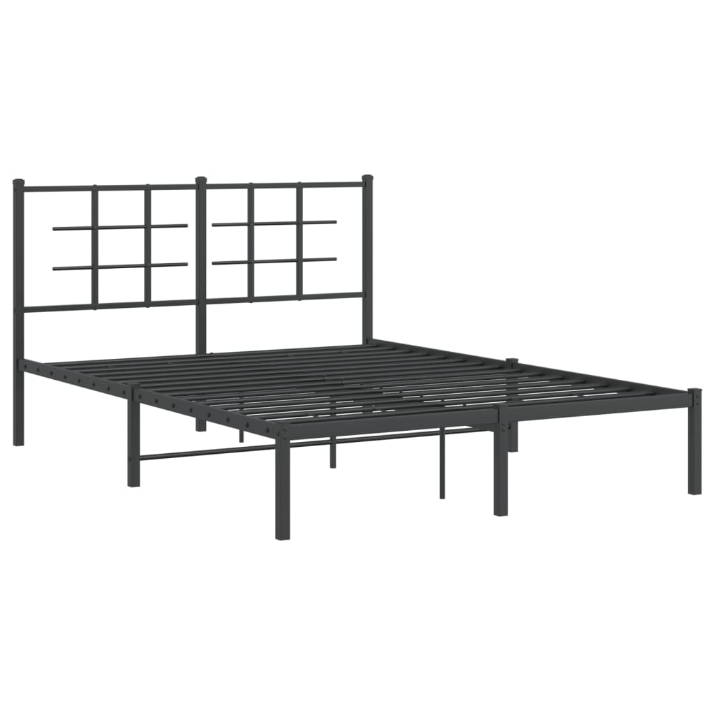 Black Metal Bed Frame with Headboard - 135x190cm, No Mattress