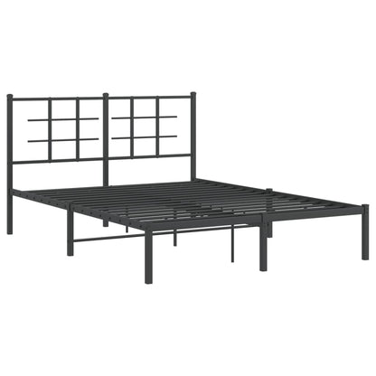 Black Metal Bed Frame with Headboard - 135x190cm, No Mattress