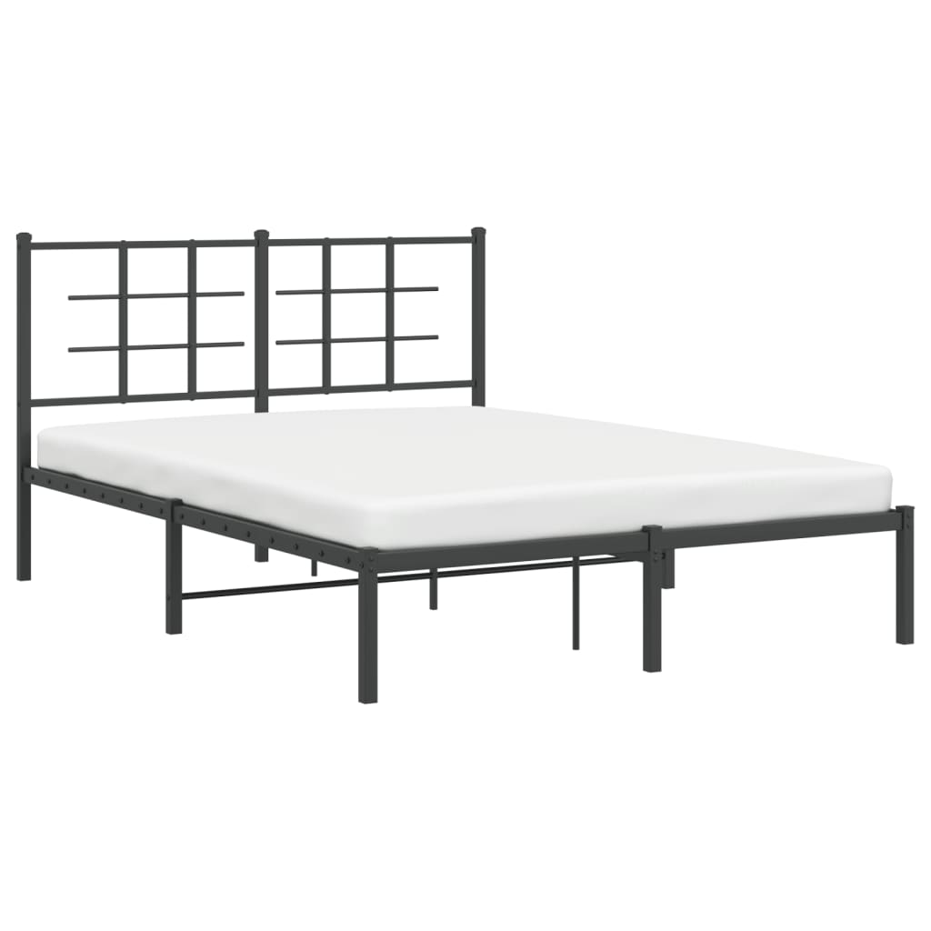 Black Metal Bed Frame with Headboard - 135x190cm, No Mattress
