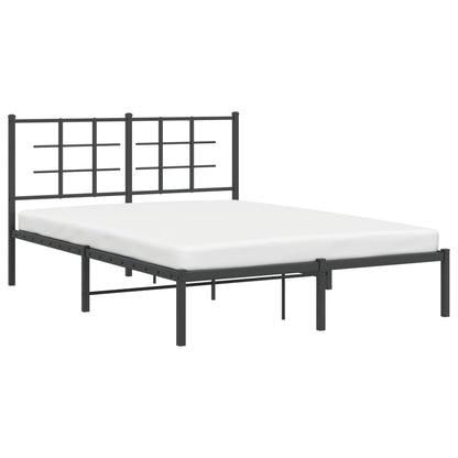 Black Metal Bed Frame with Headboard - 135x190cm, No Mattress