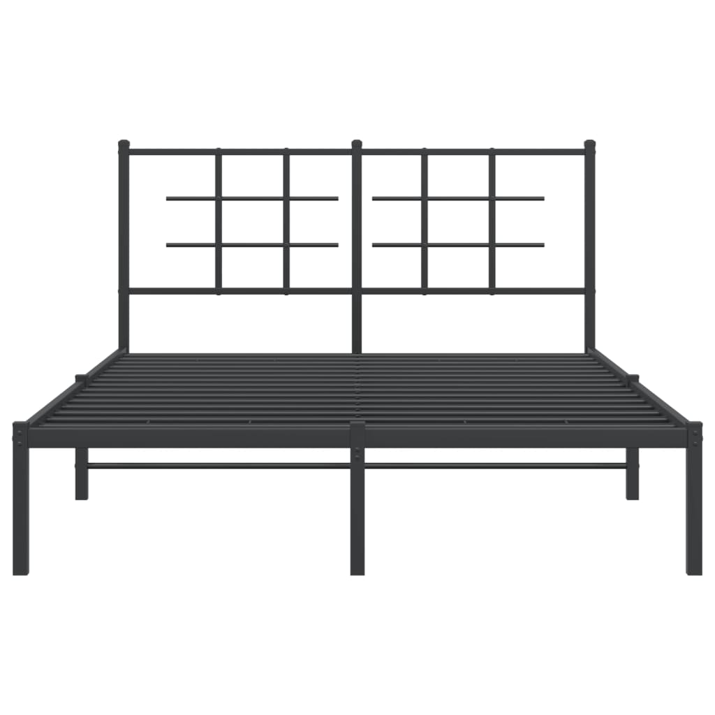Black Metal Bed Frame with Headboard - 135x190cm, No Mattress