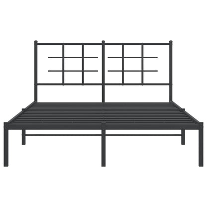 Black Metal Bed Frame with Headboard - 135x190cm, No Mattress