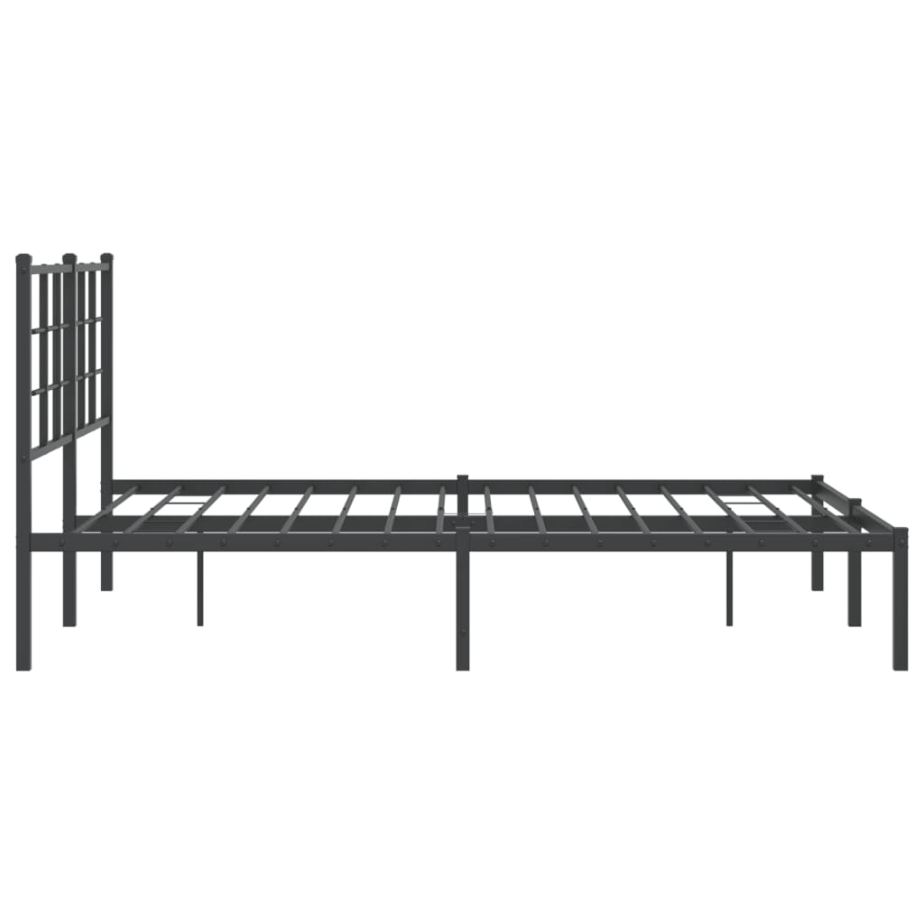 Black Metal Bed Frame with Headboard - 135x190cm, No Mattress